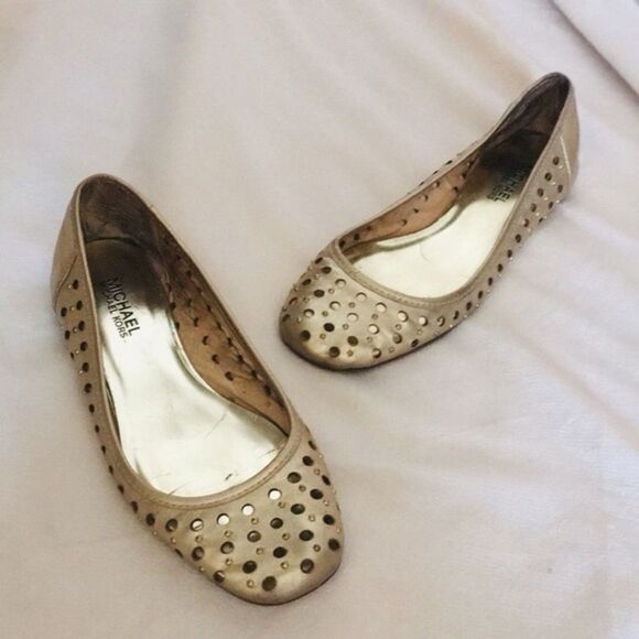 Michael Kors Gold Studded Ballet Flats - Picture 1 of 6